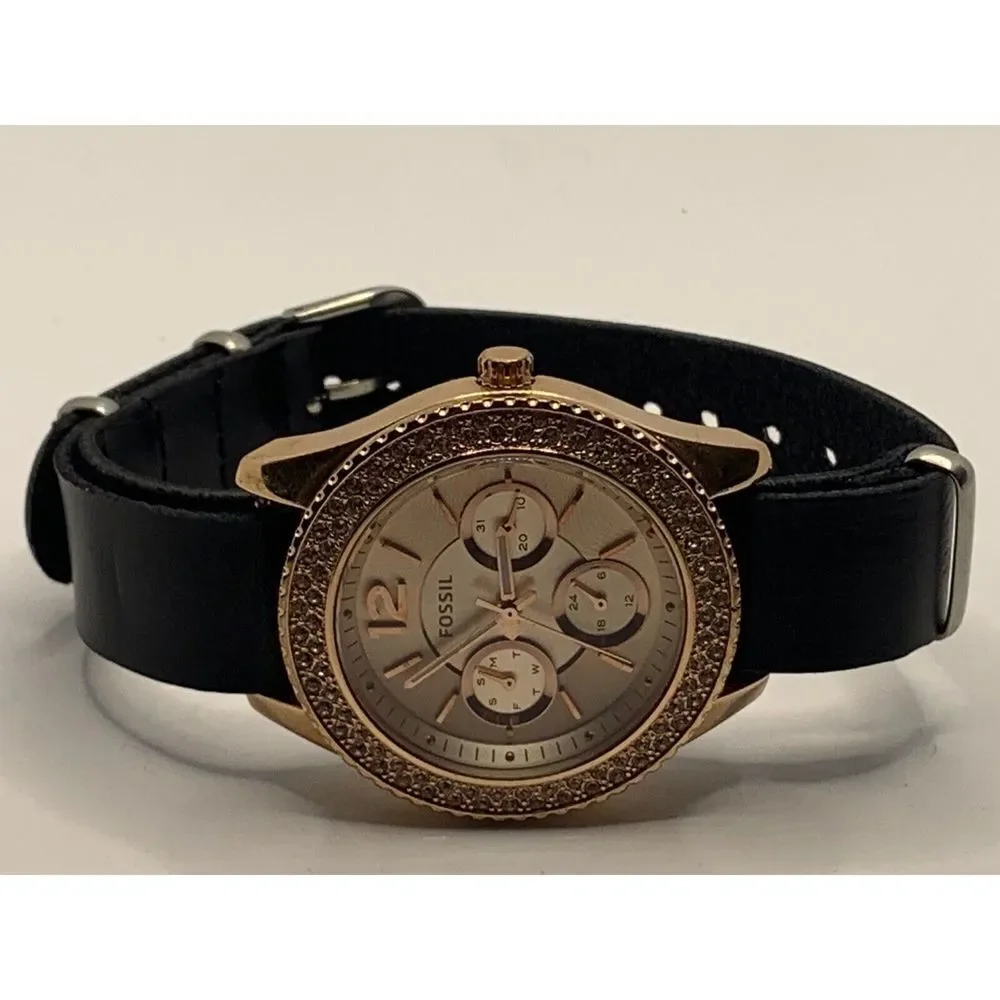 Fossil ES3590 Women's Black Leather Analog Dial Quartz Genuine Wrist Watch RU317